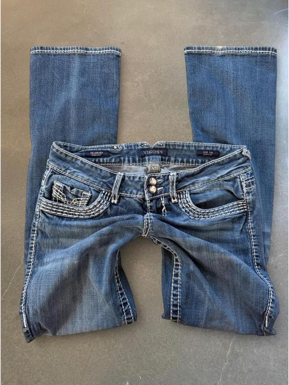 Y2K VIGOSS Embroidered Pocket Bootcut Jeans Low Rise 7/8